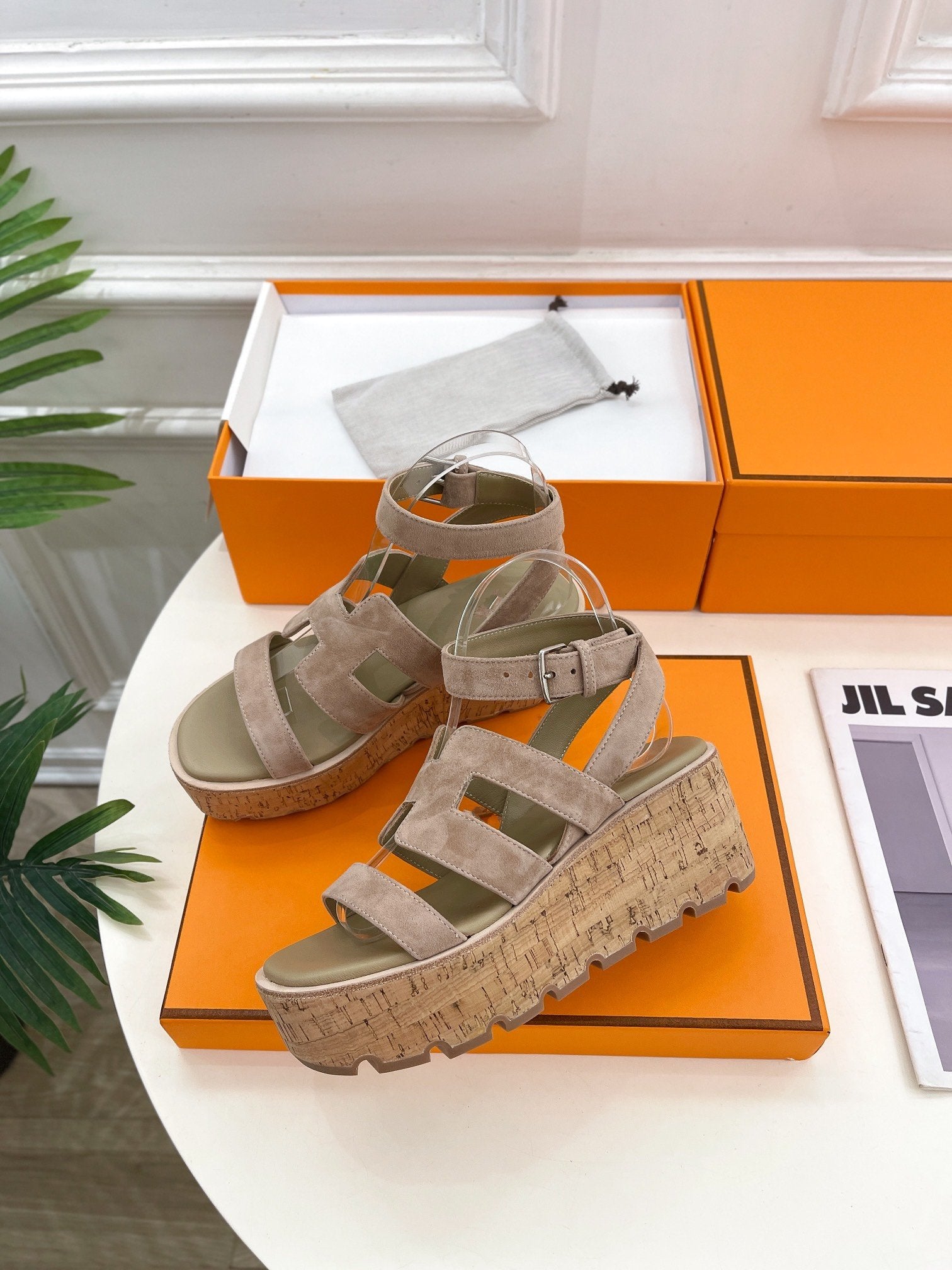 HERMES Havane 30 Sandal Light Brown Suede