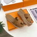 HERMES Eze 30 Sandal Brown Suede