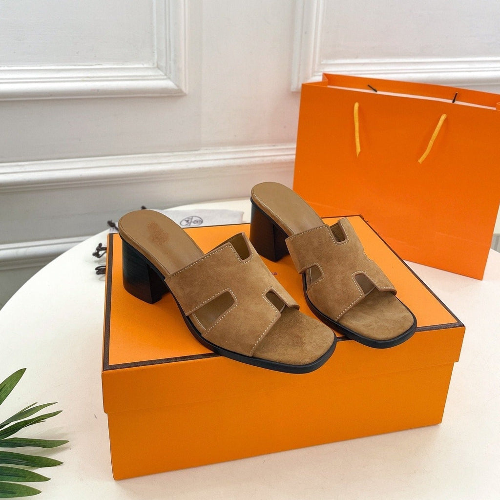 HERMES HELIA 60 SANDAL BROWN SUEDE
