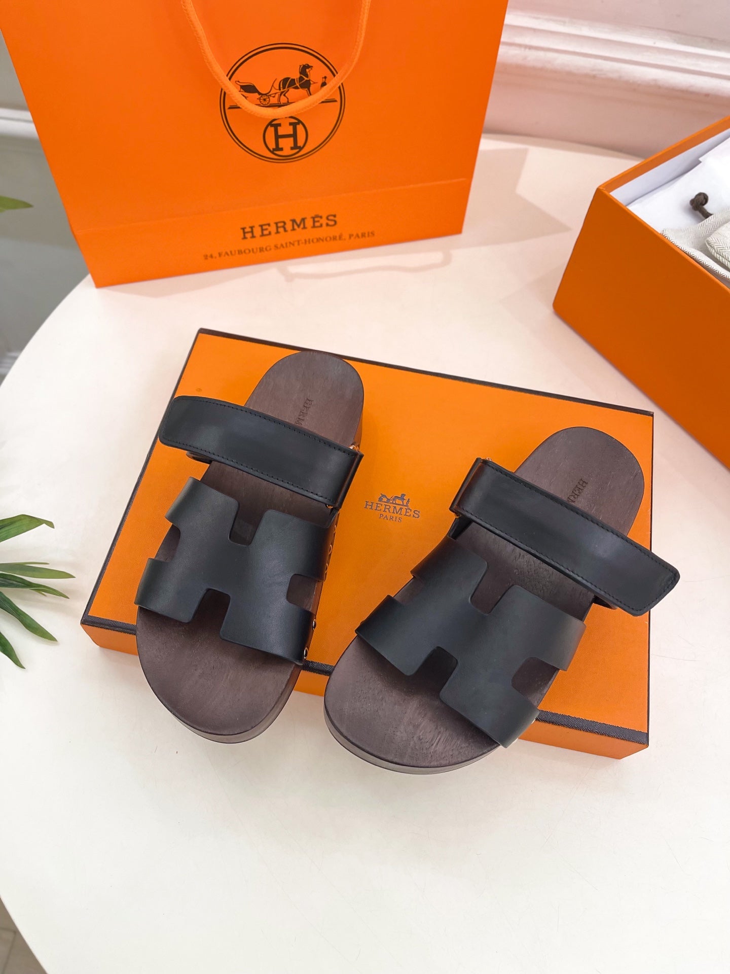 HERMES KOS CLOG IN BLACK CALFSKIN