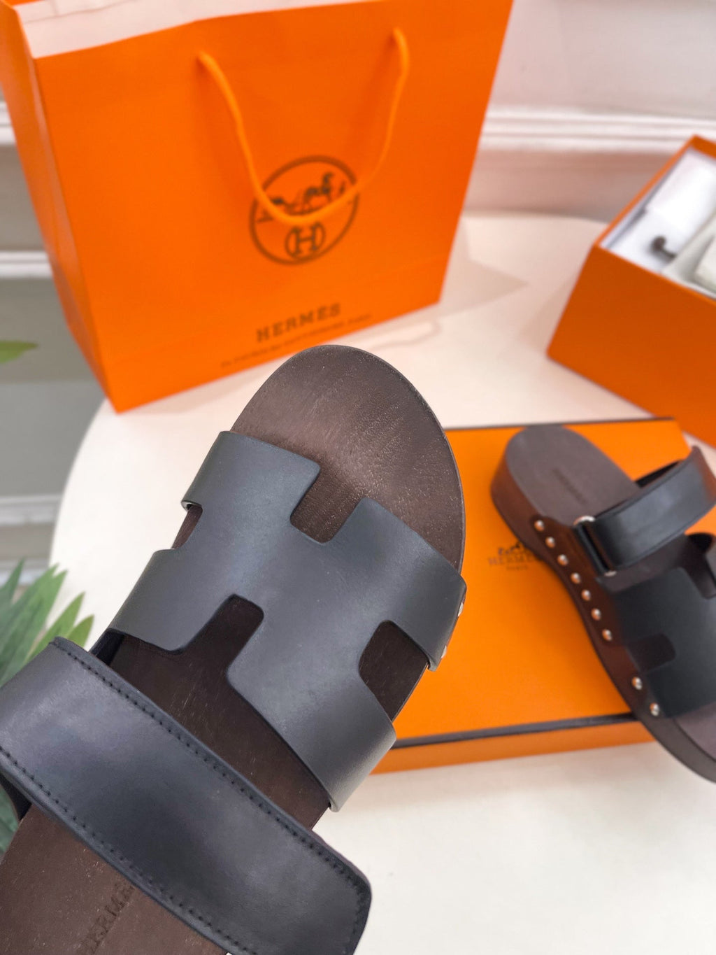 HERMES KOS CLOG IN BLACK CALFSKIN