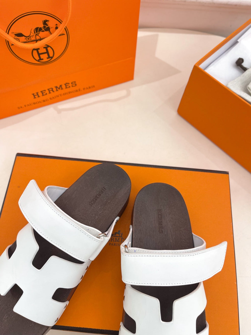 HERMES KOS CLOG IN WHITE CALFSKIN