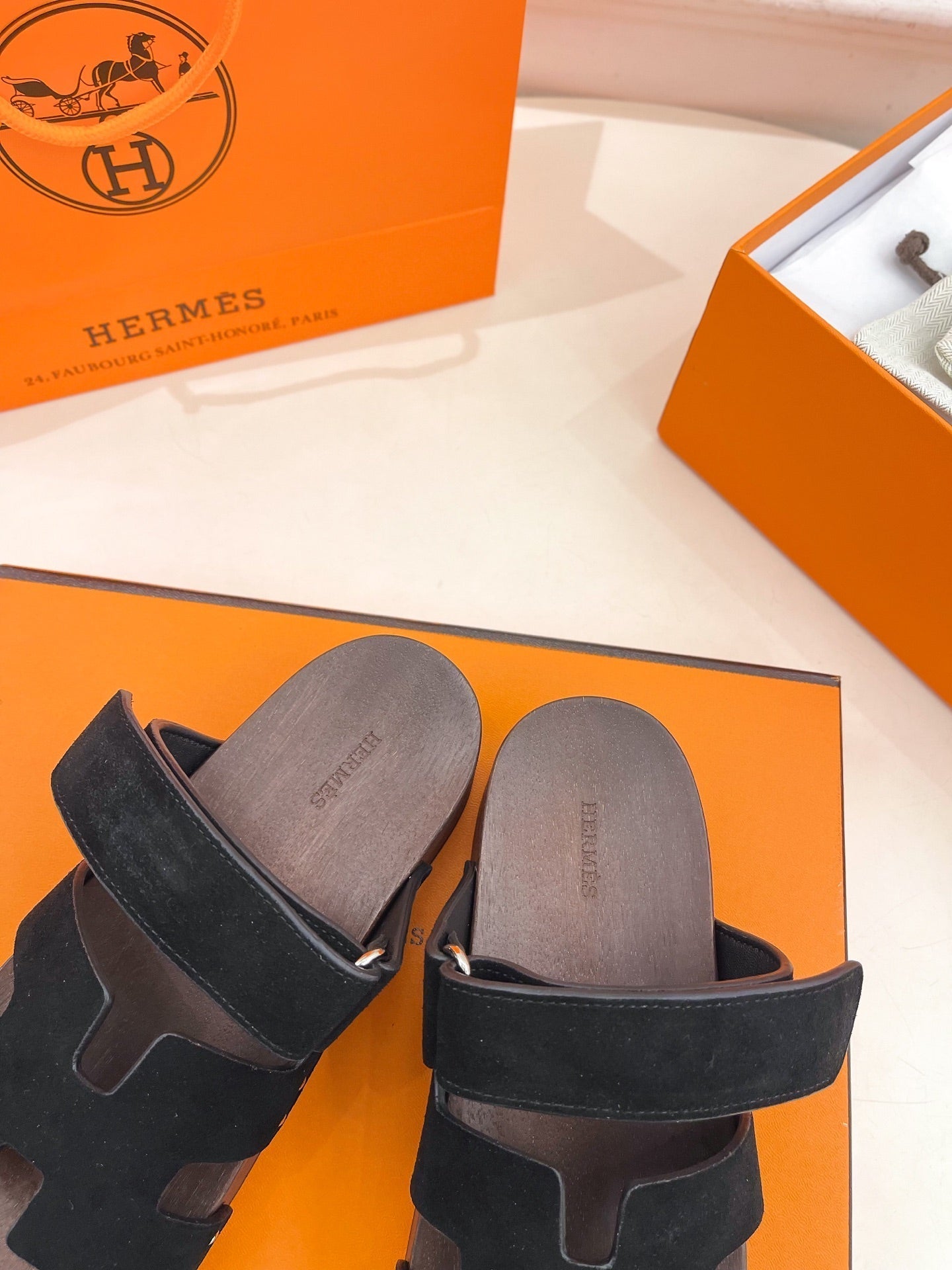 HERMES KOS CLOG IN BLACK SUEDE