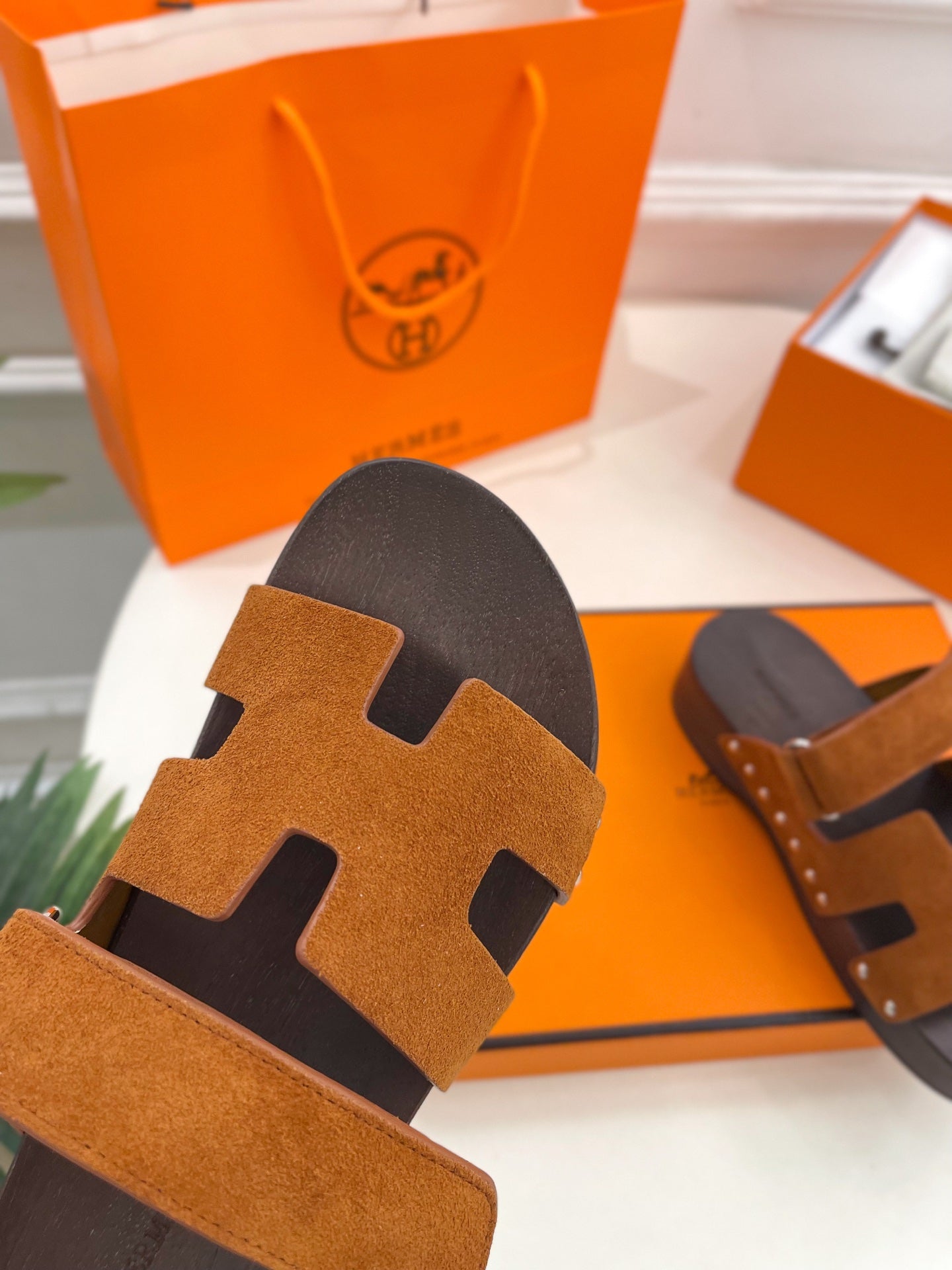 HERMES KOS CLOG IN BRONZE BROWN SUEDE