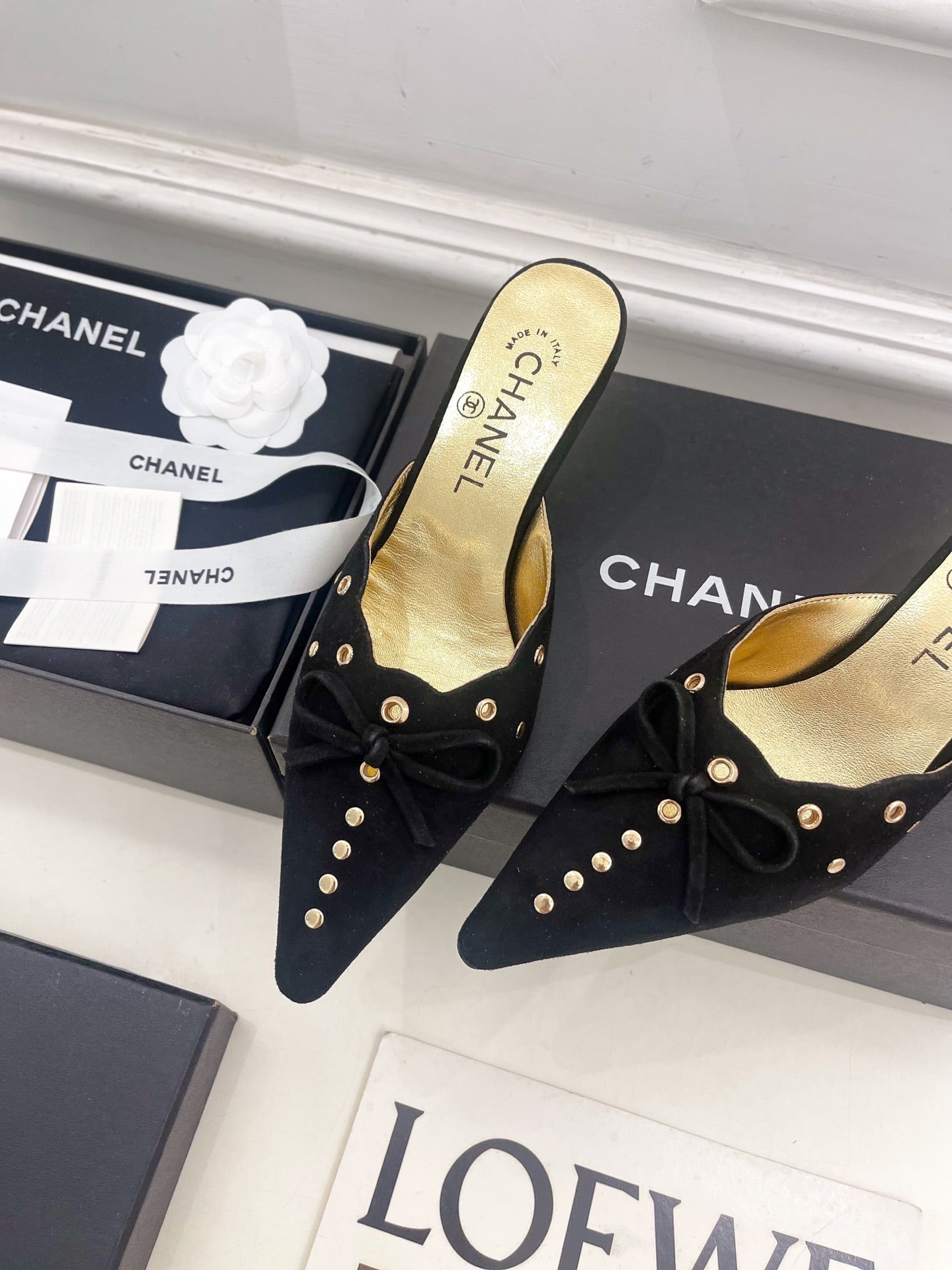 CHANEL HIGH 65 MM MULE IN BLACK SUEDE