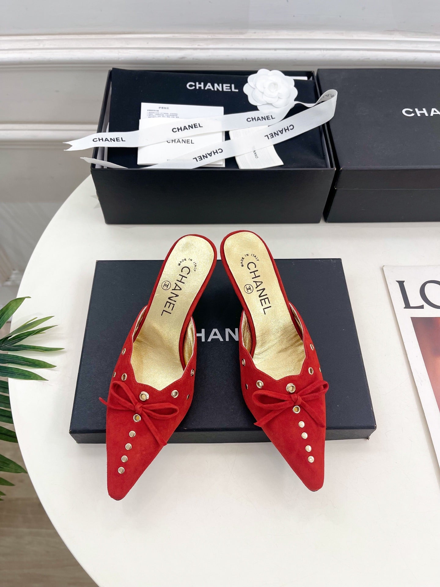 CHANEL HIGH 65 MM MULE IN CHERRY RED SUEDE