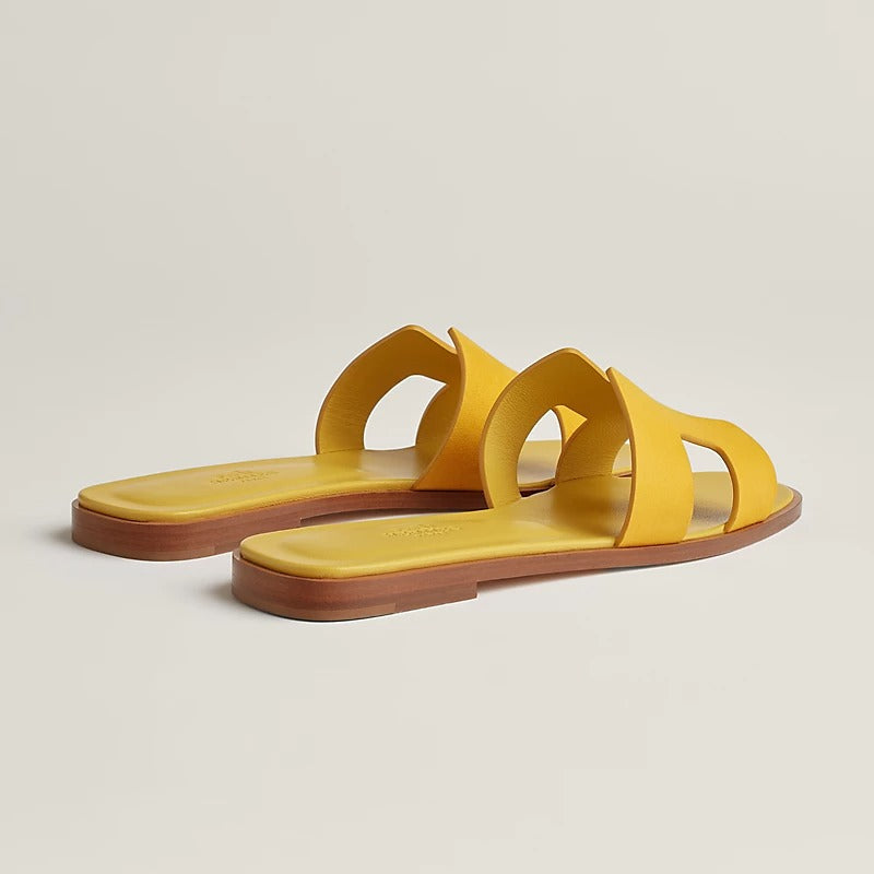 HERMES 0RAN SANDAL JAUNE BOUTON