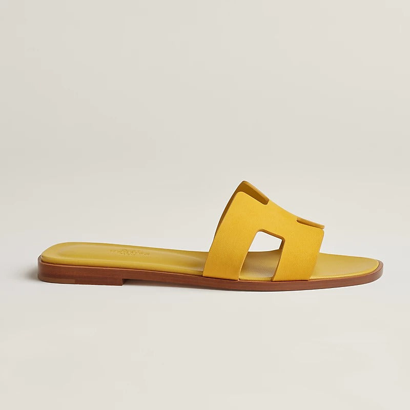 HERMES 0RAN SANDAL JAUNE BOUTON