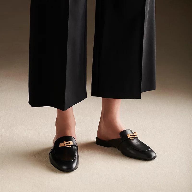 HERMES 0z Mule Noir Rose Gold