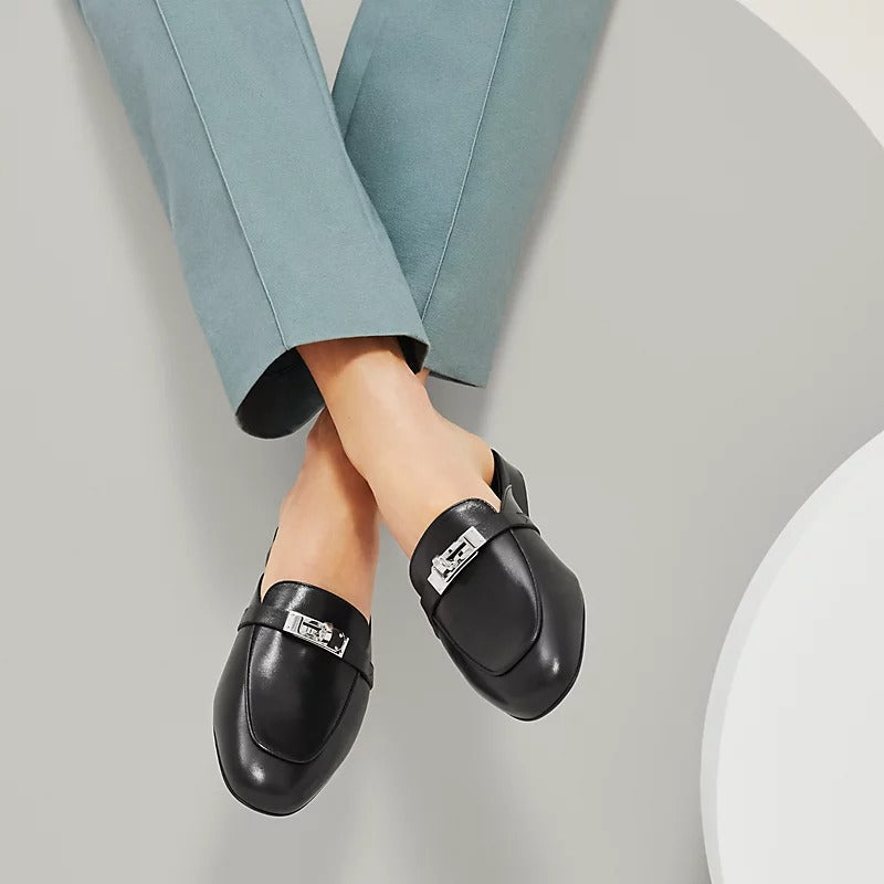 HERMES 0z Mule Noir Silver