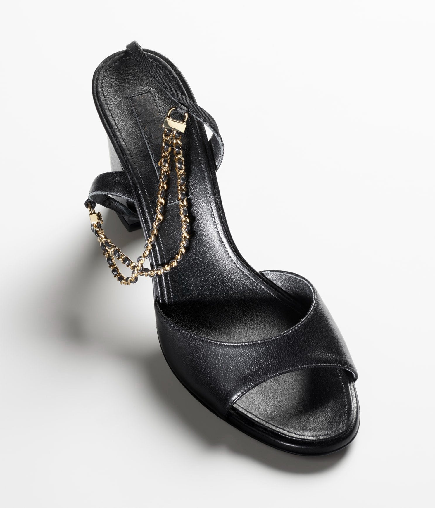 CHANEL sandals black lambskin grosgrain