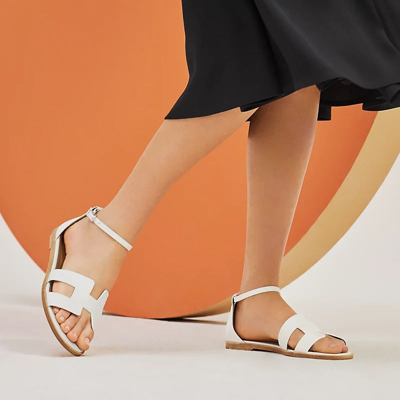 HERMES SANTORINI SANDAL WHITE CALFSKIN