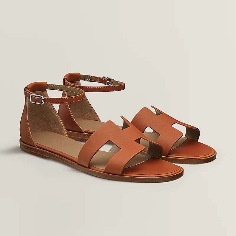 HERMES SANTORINI SANDAL CARAMEL CALFSKIN