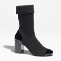 CHANEL SHORT BOOTS BLACK KNIT PATENT CALFSKIN