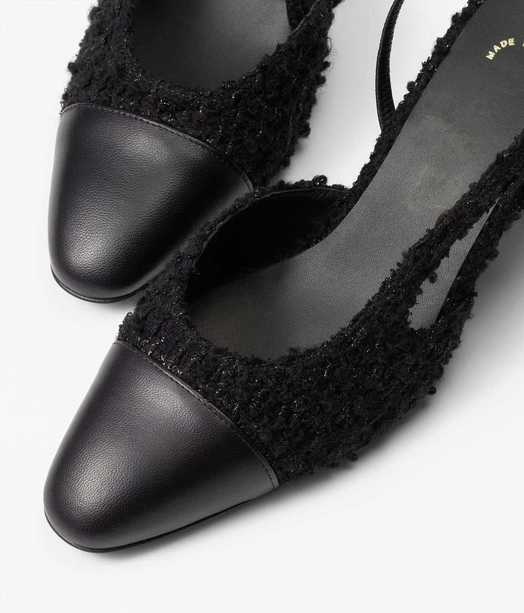CHANEL SLINGBACKS BLACK IRIDESCENT TWEED