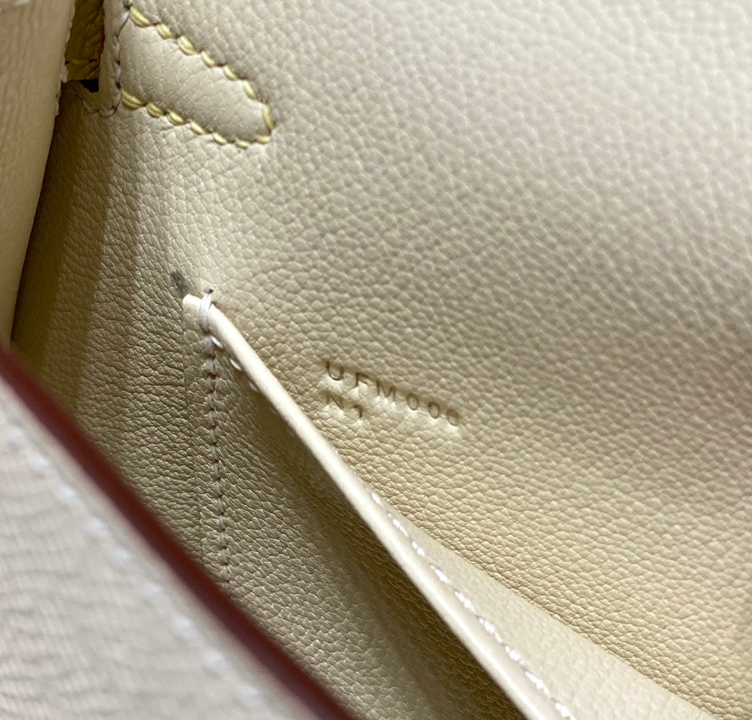 HERMES KELLY MINI 20 WHITE YELLOW BROWN EPSOM SILVER HARDWARE