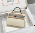 HERMES KELLY MINI 20 WHITE GLACIER GRAY EPSOM SILVER HARDWARE