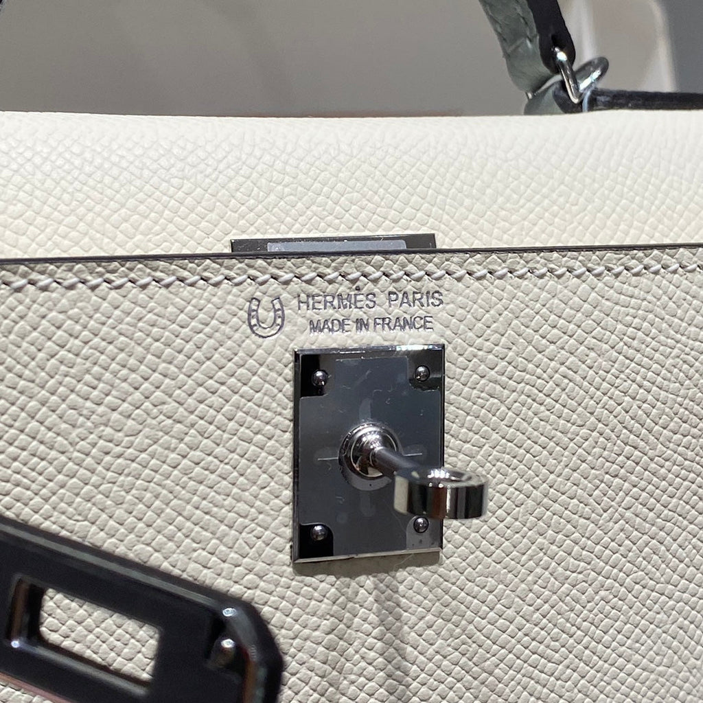HERMES KELLY MINI 20 WHITE GLACIER GRAY EPSOM SILVER HARDWARE
