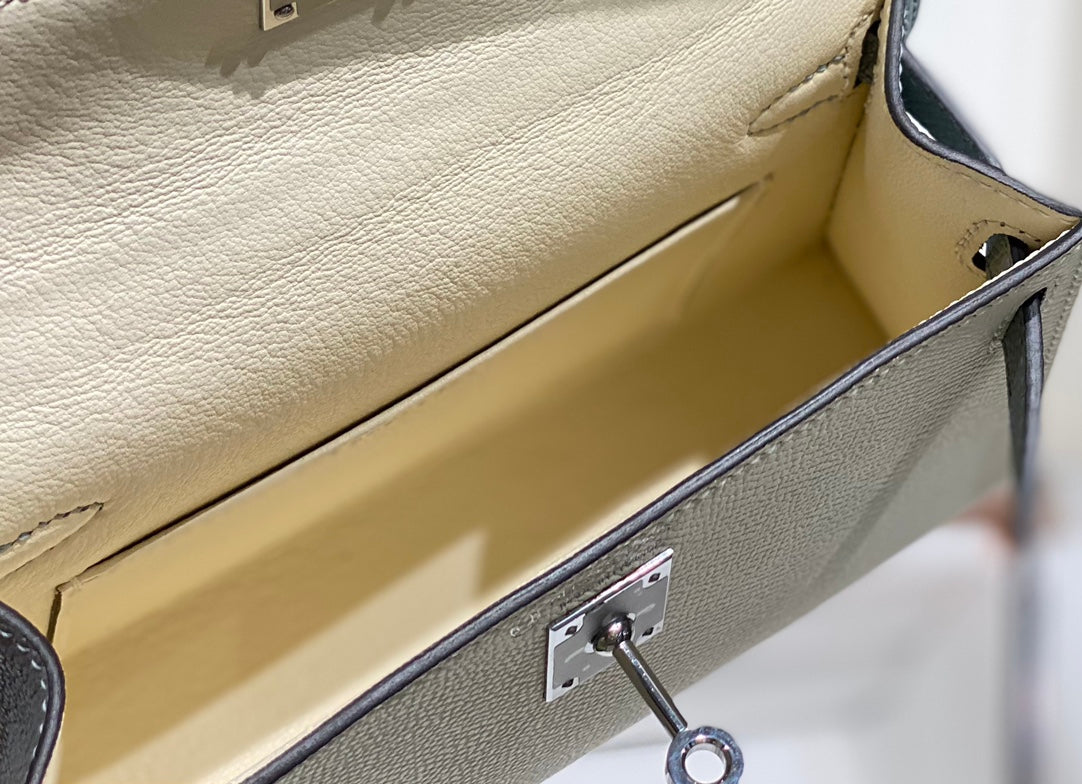 HERMES KELLY MINI 20 WHITE GLACIER GRAY EPSOM SILVER HARDWARE