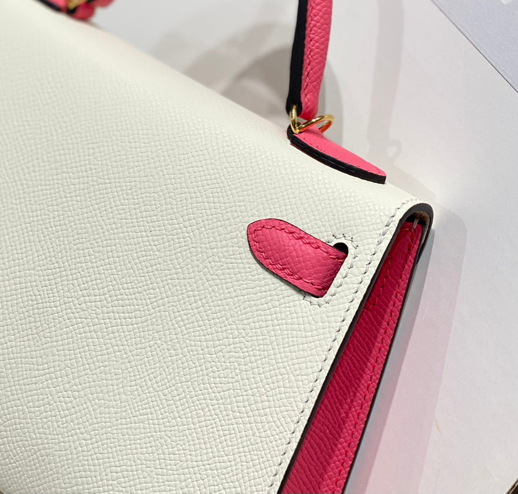 HERMES KELLY MINI 20 WHITE PINK EPSOM GOLD HARDWARE