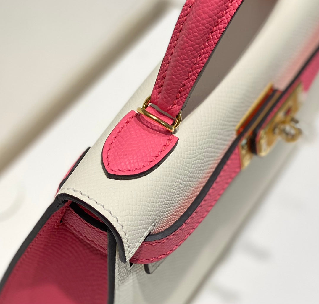 HERMES KELLY MINI 20 WHITE PINK EPSOM GOLD HARDWARE