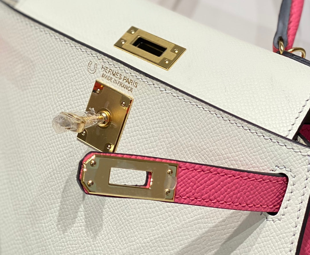 HERMES KELLY MINI 20 WHITE PINK EPSOM GOLD HARDWARE
