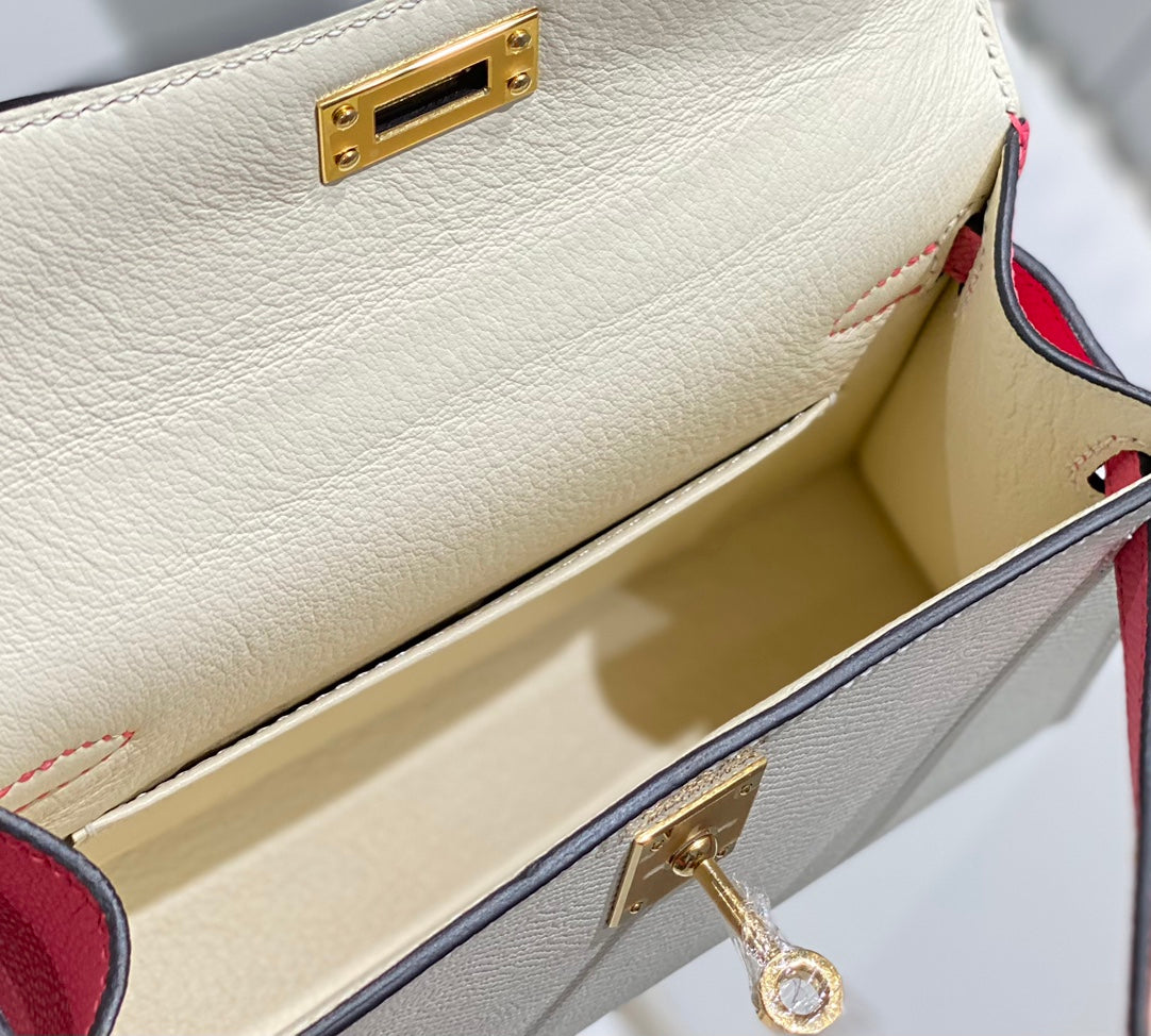 HERMES KELLY MINI 20 WHITE PINK EPSOM GOLD HARDWARE