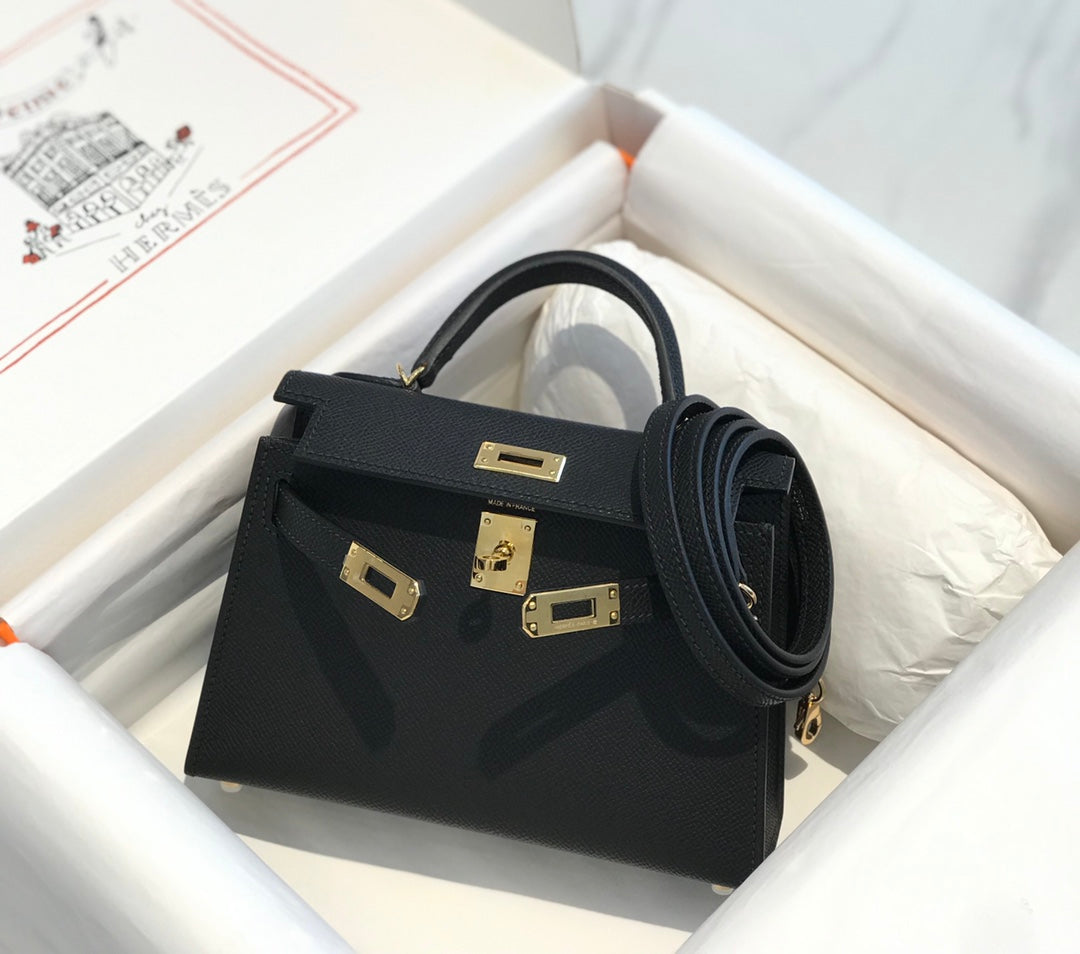 HERMES KELLY MINI 20 BLACK EPSOM GOLD HARDWARE