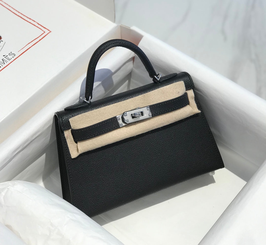 HERMES KELLY MINI 20 BLACK EPSOM SILVER HARDWARE