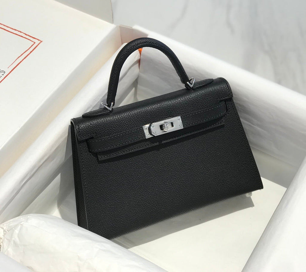 HERMES KELLY MINI 20 BLACK EPSOM SILVER HARDWARE