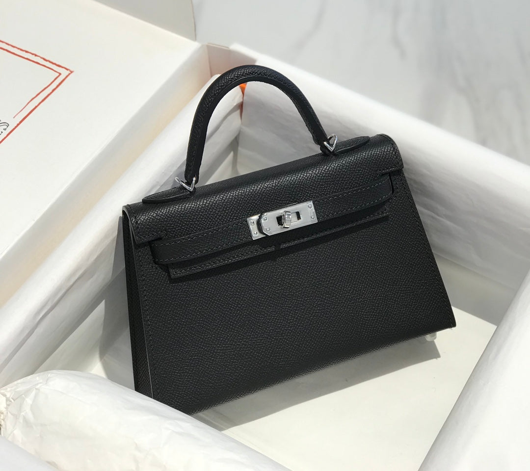 HERMES KELLY MINI 20 BLACK EPSOM SILVER HARDWARE