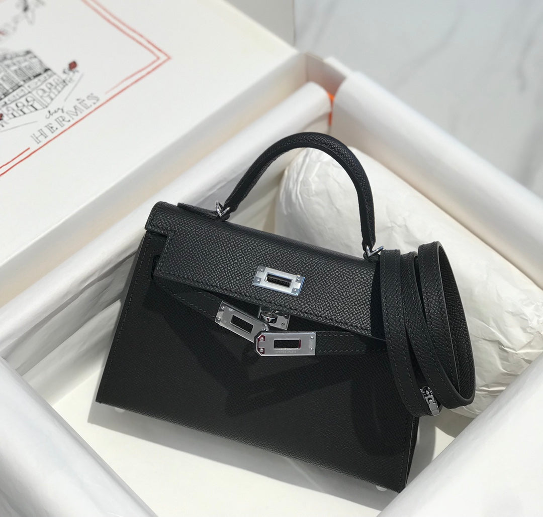 HERMES KELLY MINI 20 BLACK EPSOM SILVER HARDWARE