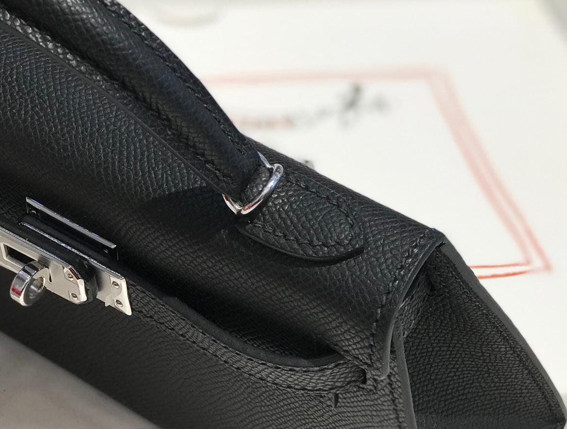 HERMES KELLY MINI 20 BLACK EPSOM SILVER HARDWARE