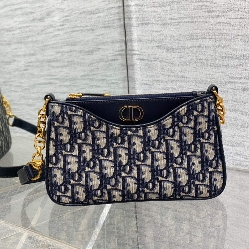 DIOR CD HOBO AVENUE 21CM BLUE OBLIQUE EMBROIDERY