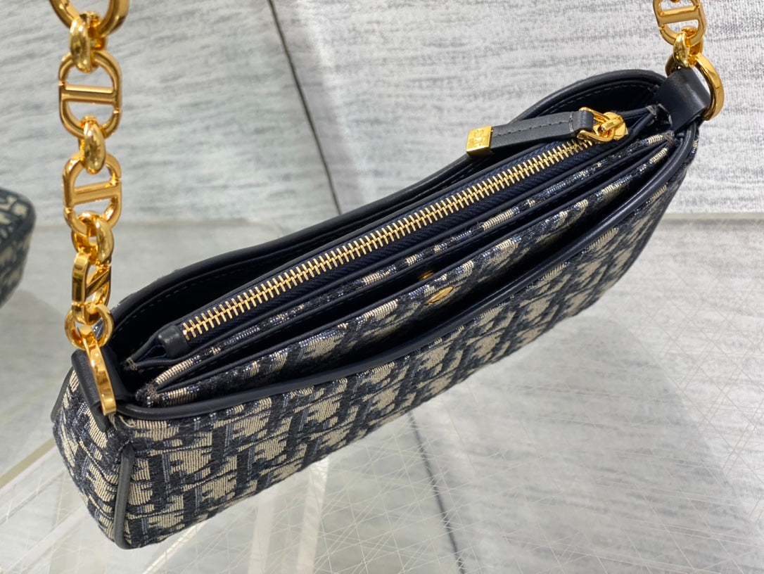 DIOR CD HOBO AVENUE 21CM BLUE OBLIQUE EMBROIDERY