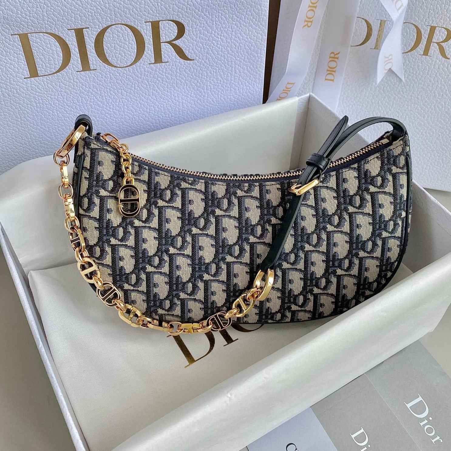 DIOR CD LOUNGE 26CM BLUE OBLIQUE EMBROIDERY