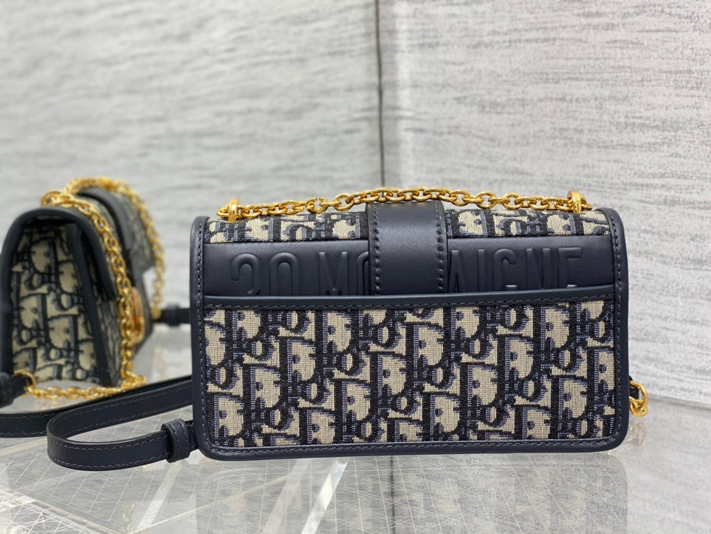 DIOR 30 MONTAIGNE 21.5CM BLUE OBLIQUE EMBROIDERY
