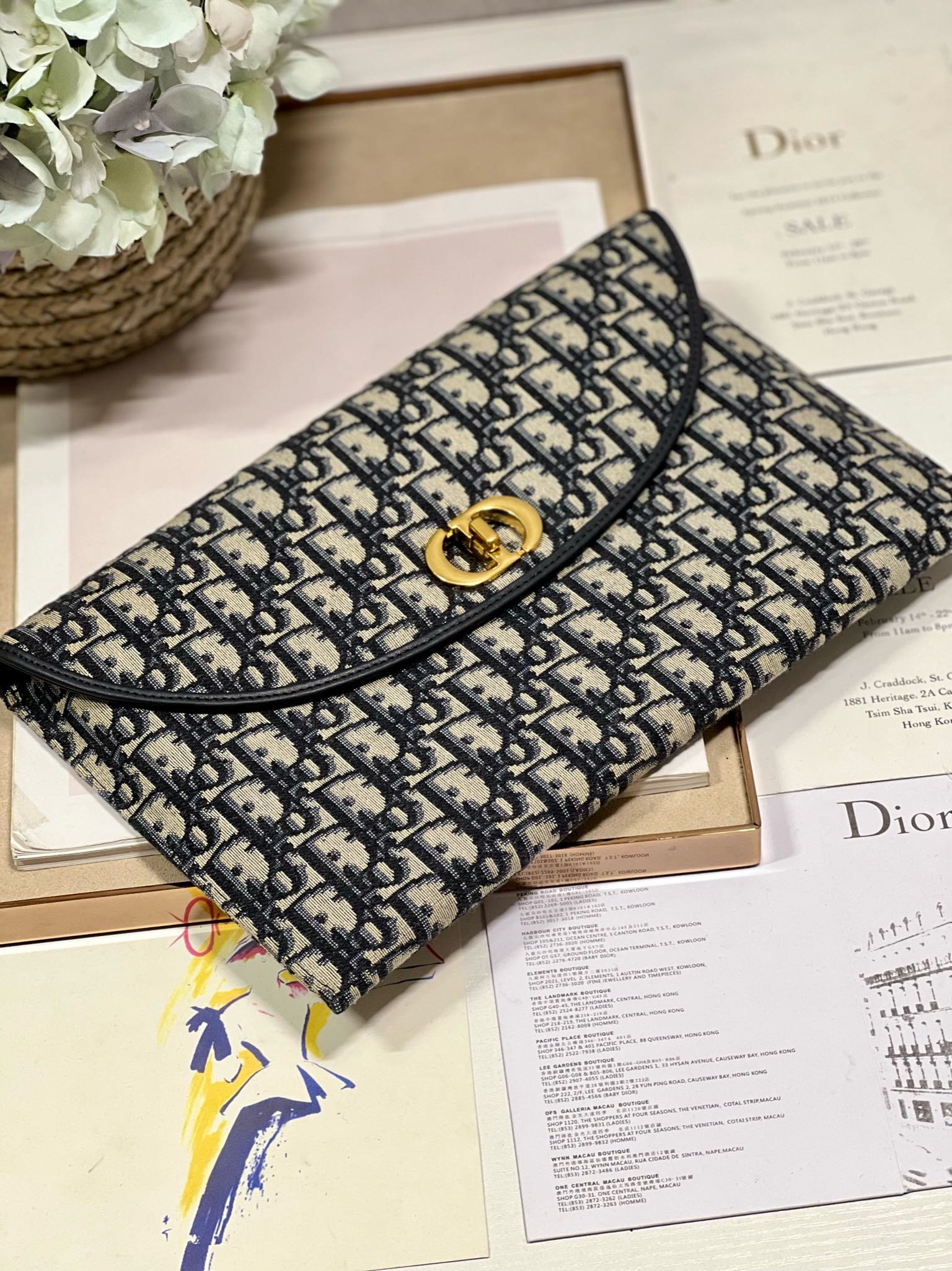 DIOR 30 MONTAIGNE 30CM BLUE OBLIQUE EMBROIDERY