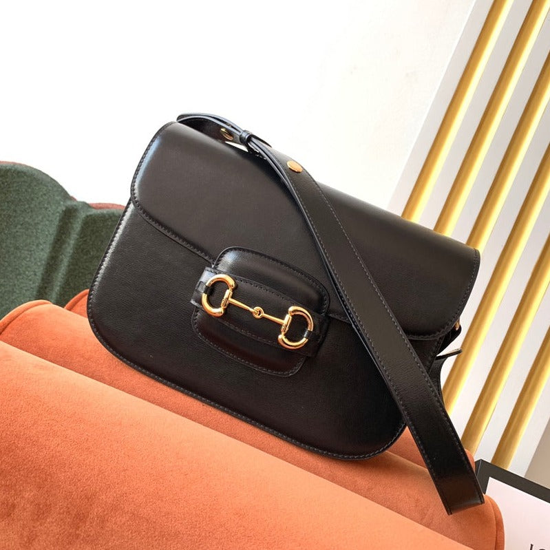 GUCCI 1955 Horsebit Bag 25cm Black Calfskin Gold Hardware