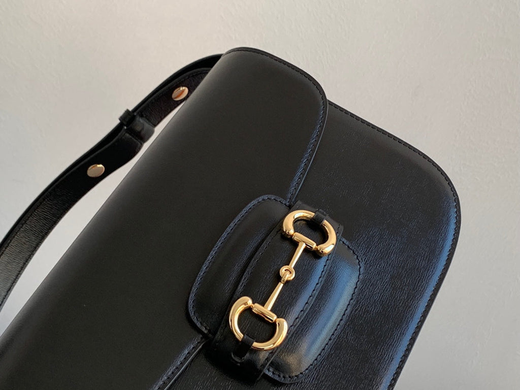GUCCI 1955 Horsebit Bag 25cm Black Calfskin Gold Hardware