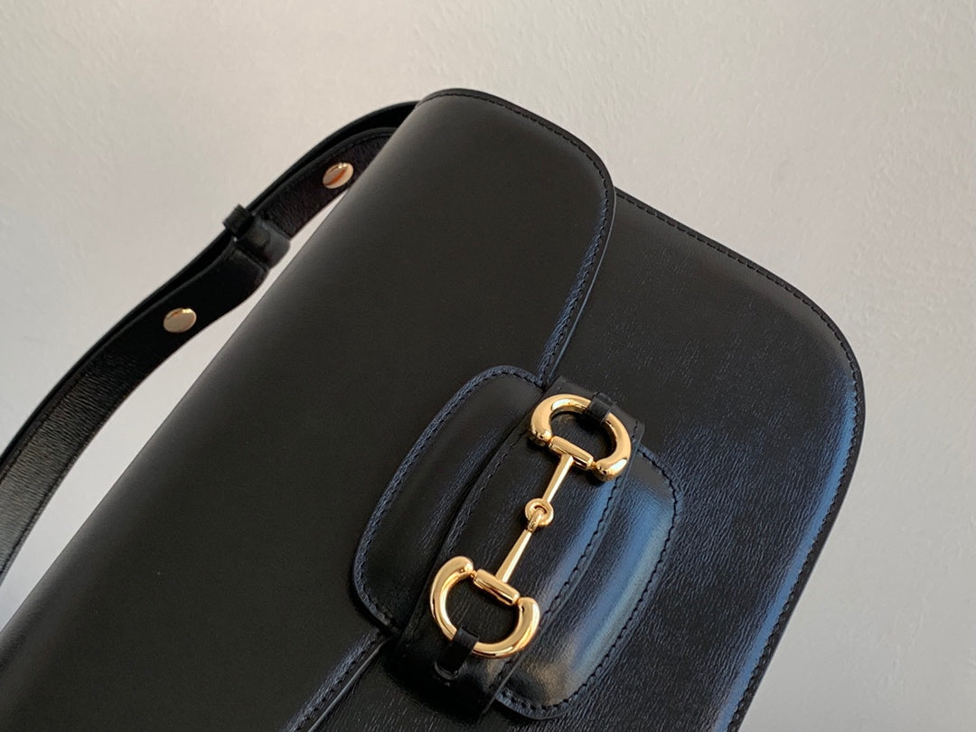 GUCCI 1955 Horsebit Bag 25cm Black Calfskin Gold Hardware