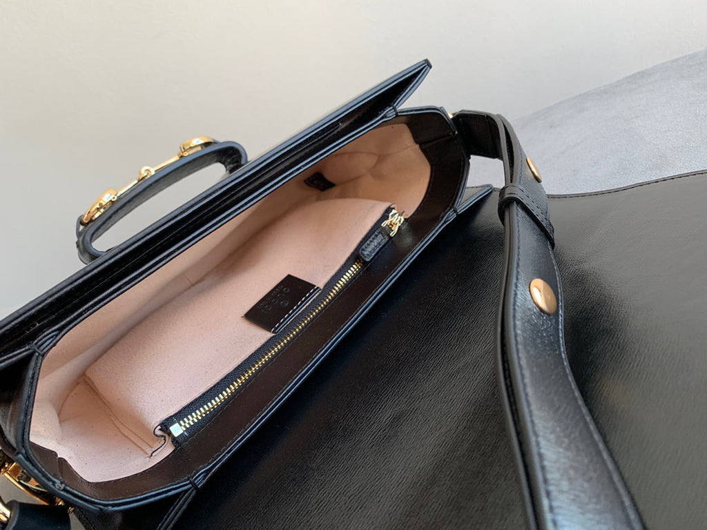 GUCCI 1955 Horsebit Bag 25cm Black Calfskin Gold Hardware