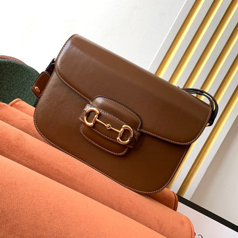 GUCCI 1955 Horsebit Bag 25cm Brown Calfskin Gold Hardware