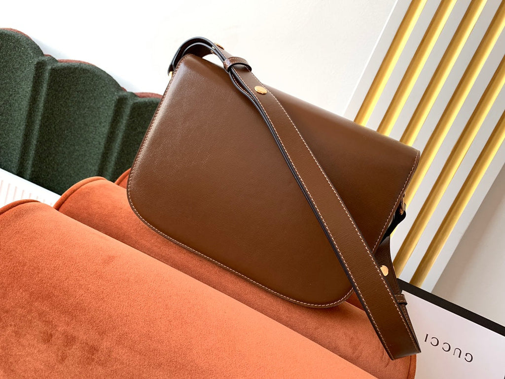 GUCCI 1955 Horsebit Bag 25cm Brown Calfskin Gold Hardware