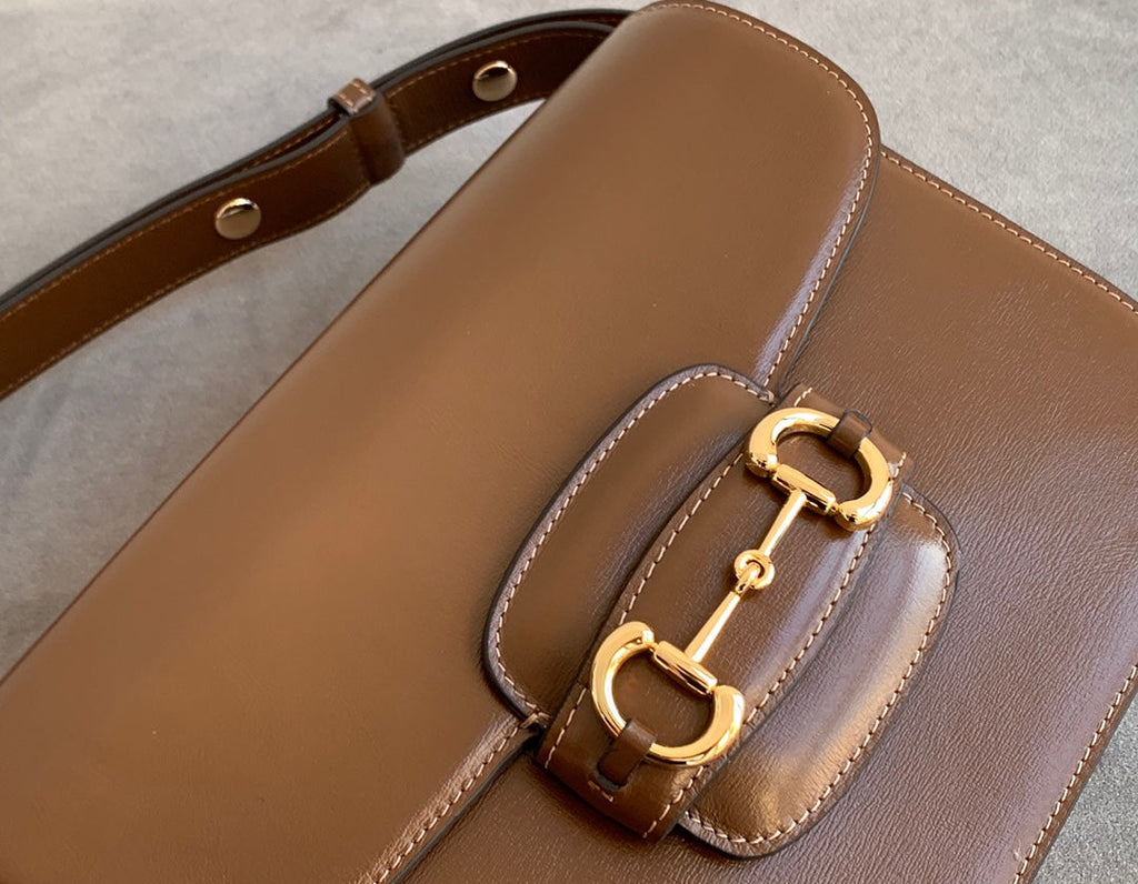 GUCCI 1955 Horsebit Bag 25cm Brown Calfskin Gold Hardware