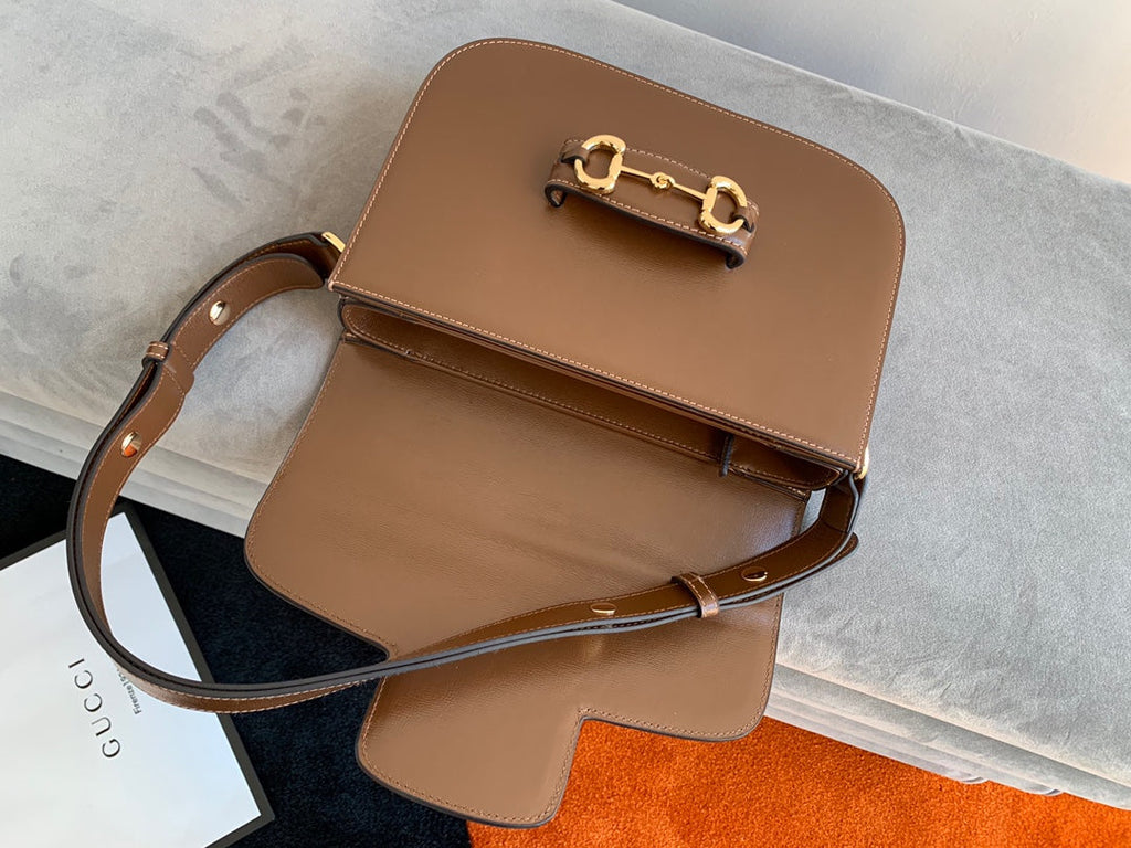 GUCCI 1955 Horsebit Bag 25cm Brown Calfskin Gold Hardware