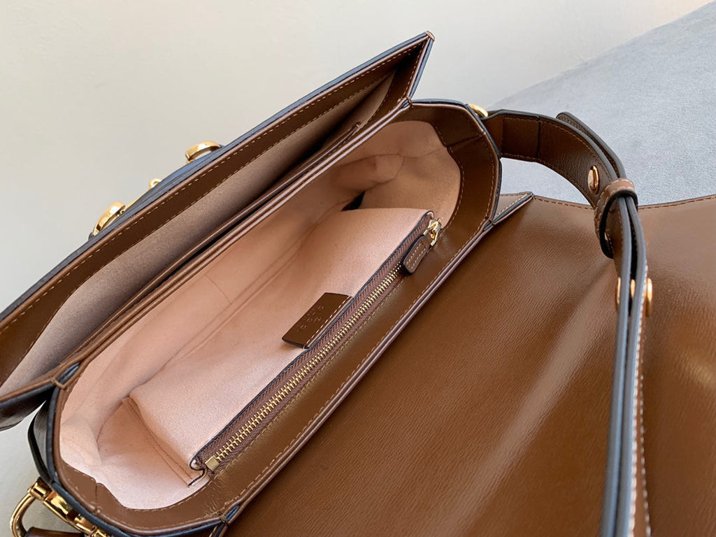 GUCCI 1955 Horsebit Bag 25cm Brown Calfskin Gold Hardware