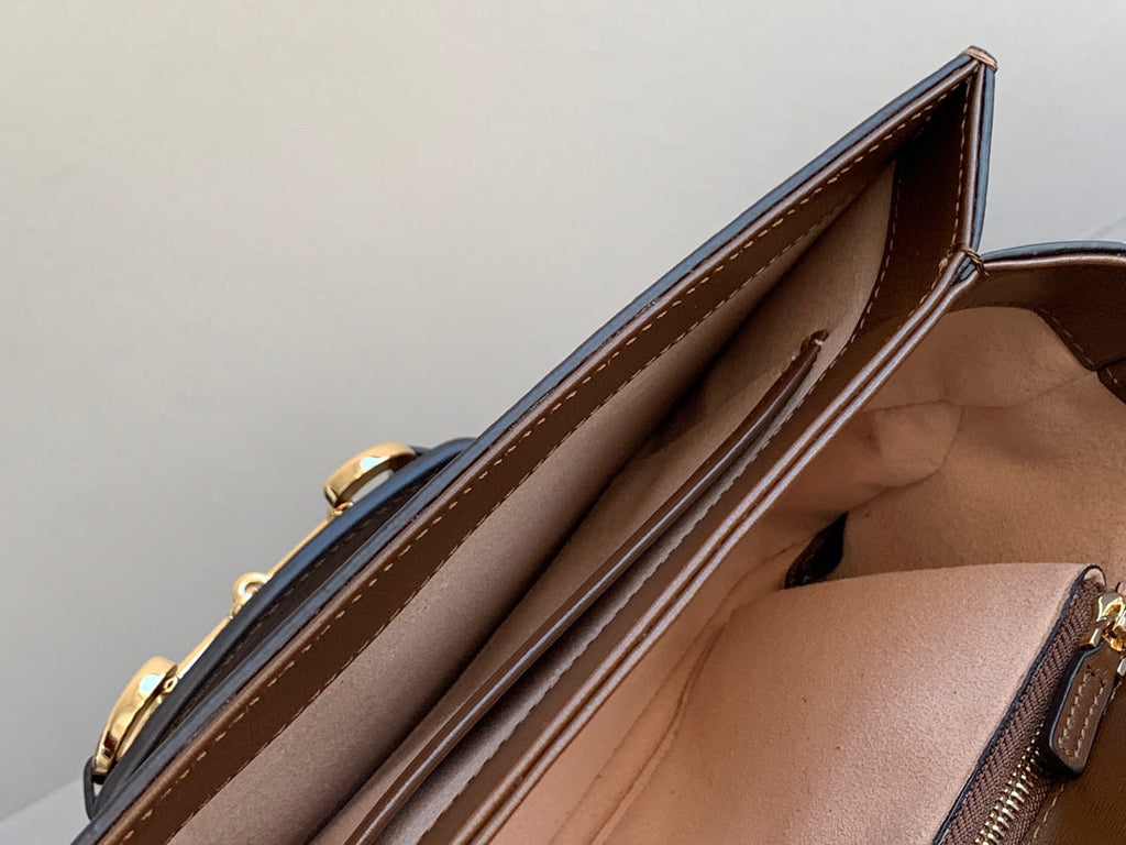 GUCCI 1955 Horsebit Bag 25cm Brown Calfskin Gold Hardware