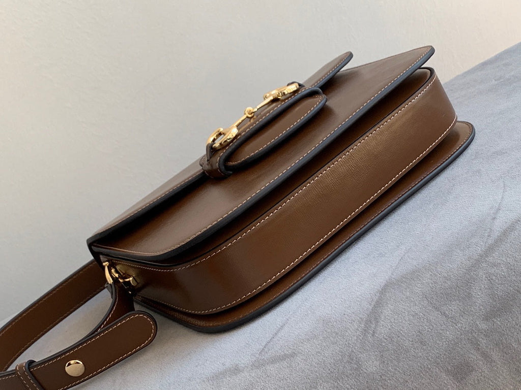 GUCCI 1955 Horsebit Bag 25cm Brown Calfskin Gold Hardware