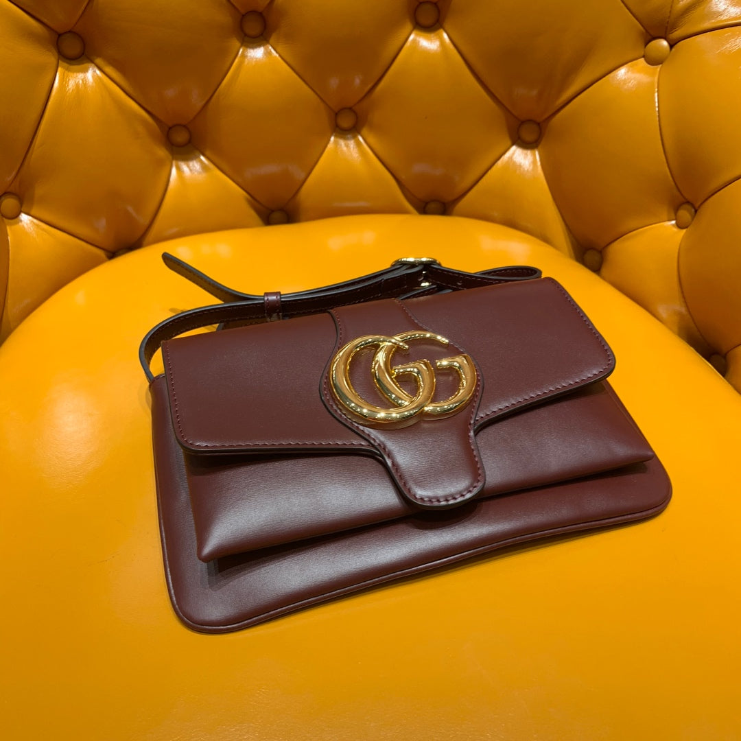 GUCCI Arli Bag 25cm Burgundy Calfskin Gold Hardware